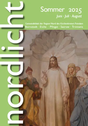 Wandgemälde in der Kirche Golm: biblische Szene mit Jesus und anderen Menschen
